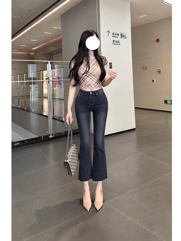 丰胯九分裤~微喇叭牛仔裤灰色修身百搭丰胯牛仔裤直筒秋季新款潮|undefined