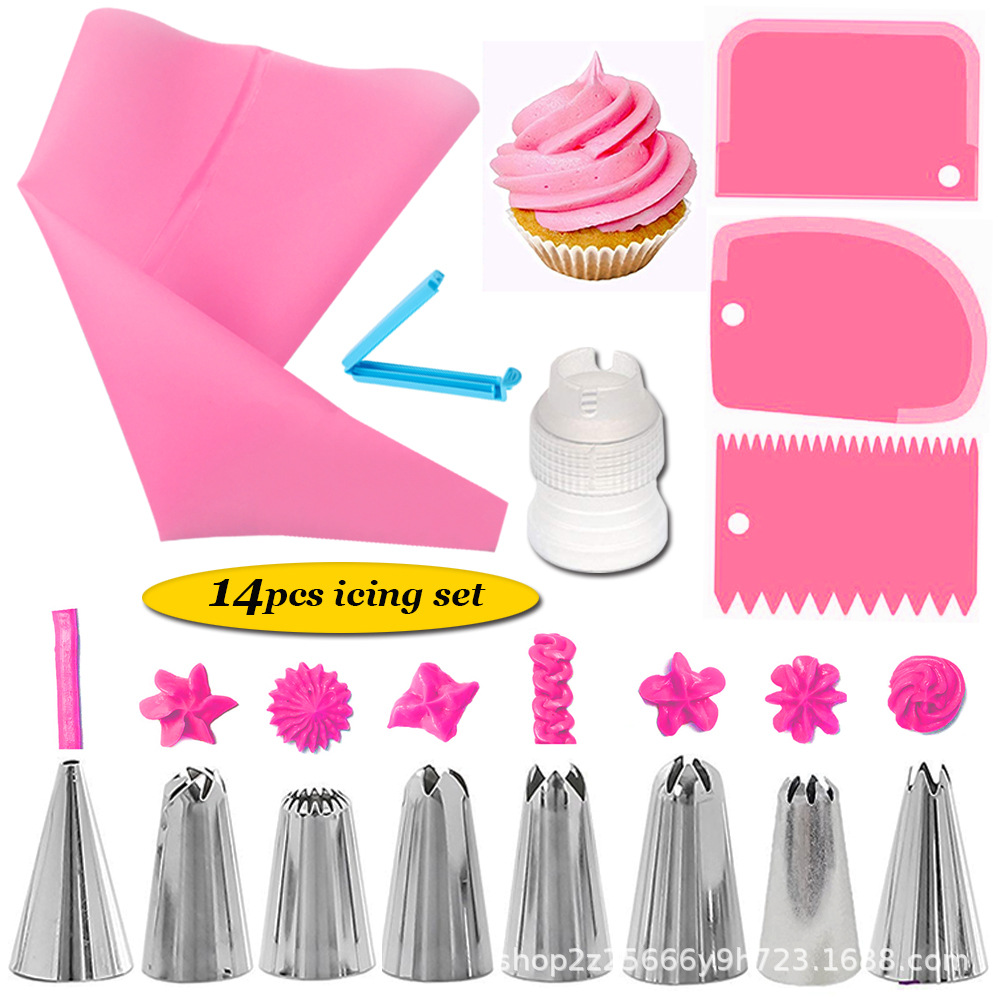 Herramientas para hornear 14-piece set 8 pastelería boquilla pastel crema decoración herramientas con recubrimiento raspador convertidor