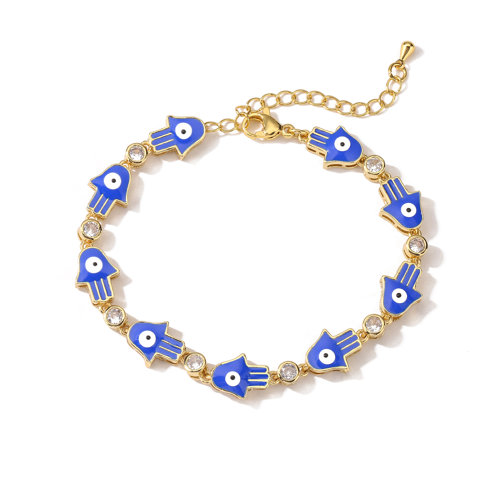 Fashion Geometric Devilu0027S Eye Hand Of Fatima Copper Bracelets Zircon Copper Bracelets