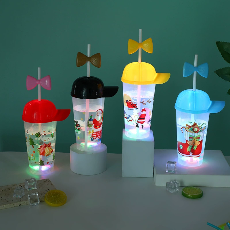 Трансграничная Горячая продажа светящаяся чашка для воды Рождественская креативная соломенная чашка веселая вечеринка Светодиодный свет пластиковая чашка оптом