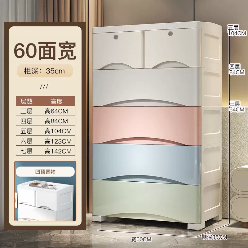 Thickened Drawer Storage Cabinet, Multi-Width Plastic Wardrobe, 3–7 Layers, Pastel & White Options