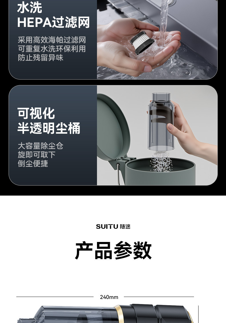 High-Power Car-Mounted Wireless Vacuum Cleaner, Dual-Purpose for Car and Home Use, Small Brushless Three-Speed High-Suction Dust Blower