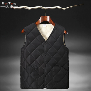New Men's vest men's winter casual warm fleece-lined quilted three-layer thickened cotton vest waistcoat one-piece delivery