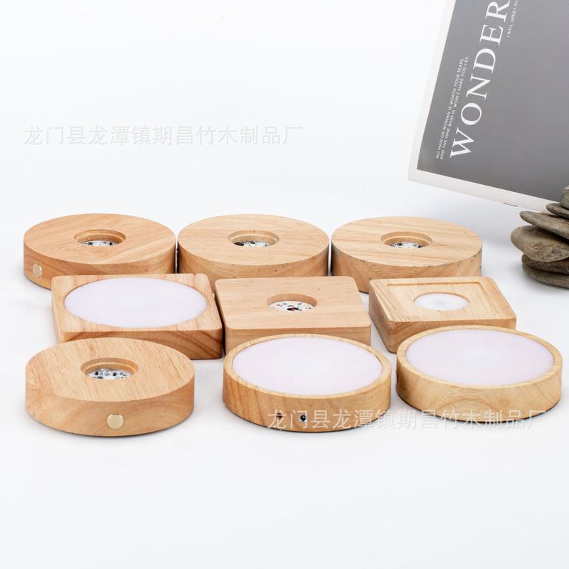 现货供应充电款发光木底座灯饰配件实木底座暖光桌面摆件小夜灯座|undefined