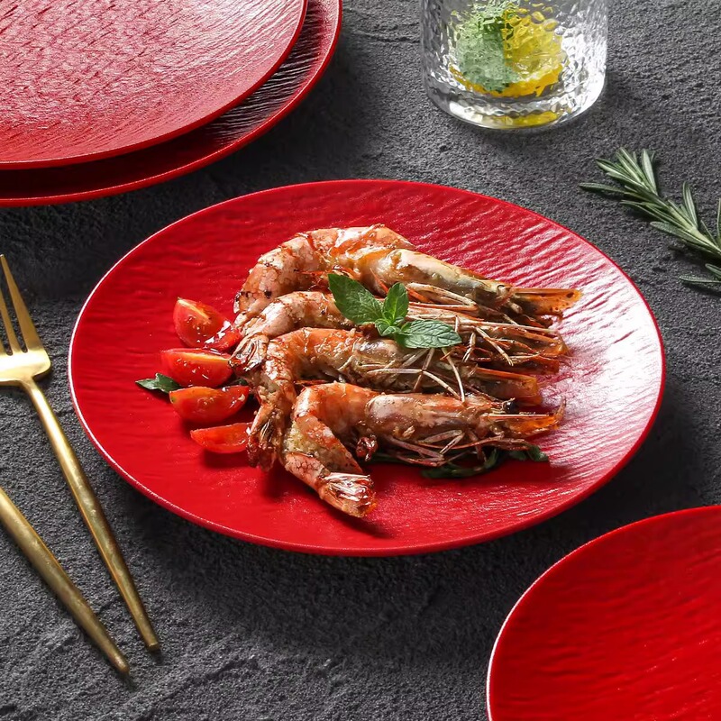 Xiangyuan Meimian Tableware Plate Restaurant Hotel Red Rock Pattern Shallow Relief Disc Christmas Western Steak Plate