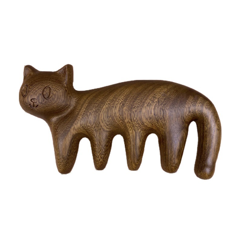 Gatito sándalo masaje peine lindo gato de dibujos animados Meridiano de madera peine de cabeza terapia de cuerpo entero universal masajeador descompresión