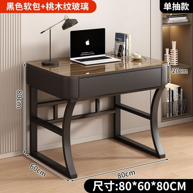 Desktop computer desk with tempered glass tabletop, suitable for home use, featuring a light luxury and modern design, ideal for bedrooms as a vanity table or for office work, and includes drawers