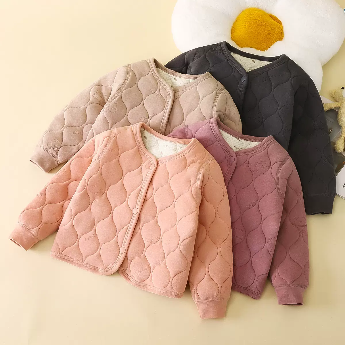 三层夹棉儿童校服打底秋冬新款男童加厚学生保暖棉服女童内胆棉袄