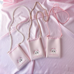日本アイスクリーム刺繍斜めバッグ小衆デザイナーかわいい猫刺繍真珠チェーン携帯電話バッグ女