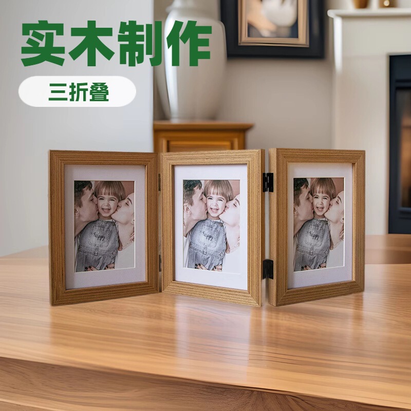 70% off Stacked Solid Wood Photo Frame with 3 Opening 7inch Picture Frame Custom Collage Desktop Display Table 6inch Hinge Photo Frame