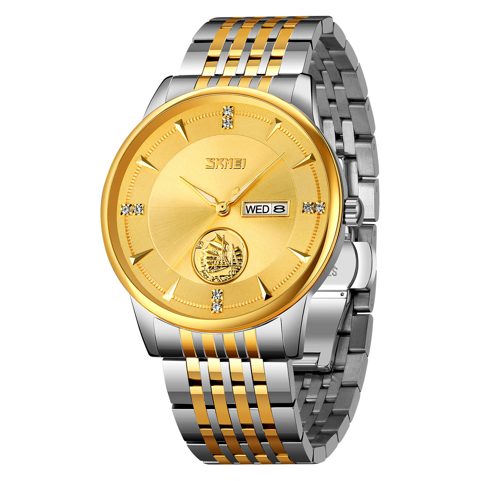 Momento Meimei oro hombre reloj de acero sólido reloj de negocios reloj de cuarzo impermeable comercio exterior transfronterizo al por mayor