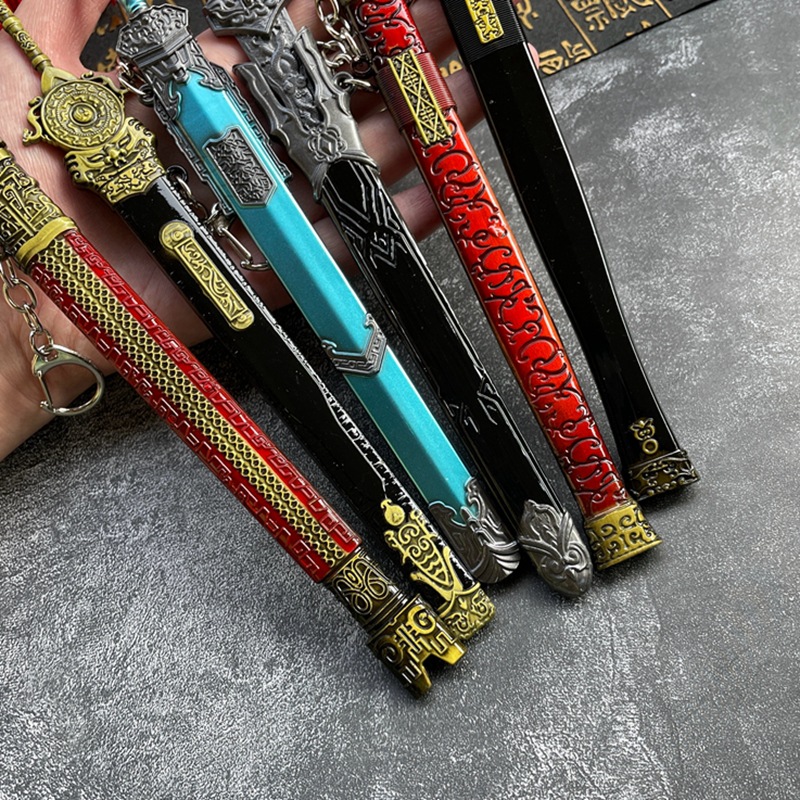 (2개) 고대 한 칼, 전국시대, 삼국지, 적비, 주우의 칼, 여의 칼, 무기 모델, 풀 메탈 공예, 장신구