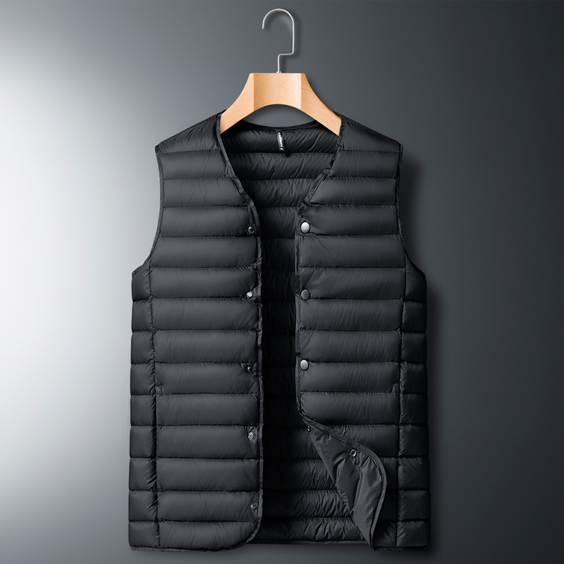 Plus-size men's down vest for winter, V-neck lightweight warm vest for overweight individuals, suitable for middle-aged men Plus-size men's down vest for winter, V-neck lightweight warm vest for overweight individuals, suitable for middle-aged men