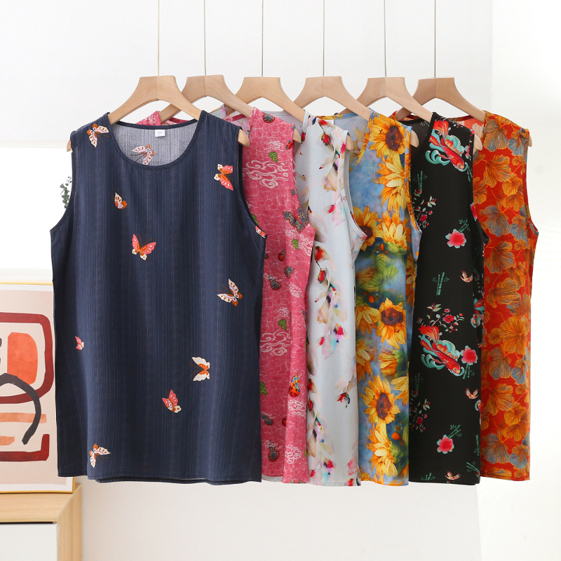 Summer Cotton Silk Printed Vest for Women, Sleeveless, Casual, Loose, Slimming, Versatile, Sleeveless Top, Artificial Cotton Wide Shoulder Straps Summer Cotton Silk Printed Vest for Women, Sleeveless, Casual, Loose, Slimming, Versatile, Sleeveless Top, Artificial Cotton Wide Shoulder Straps