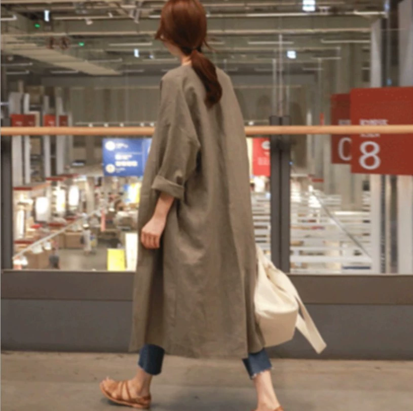 Крошка для досуга, жакет, тренч, с рукавами, свободный крой, смесь хлопка и льна