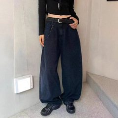 梵思羽复古简约水洗做旧牛仔裤女美式休闲高级感宽松直筒阔腿裤