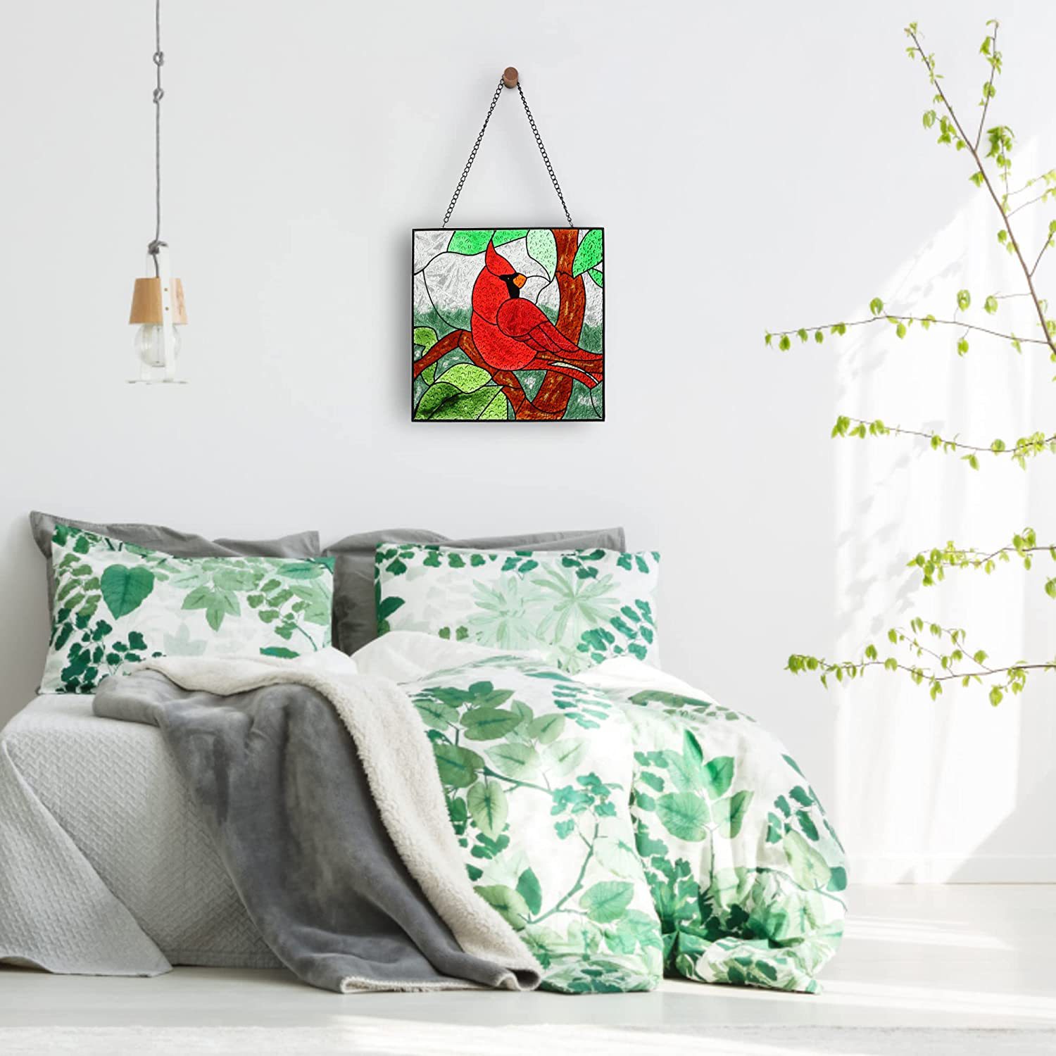 Cross-border Red Bird Ornament, Handmade Silk Screen Painting, Colorful Glass Suncatcher, 3D Home Window Garden Wall Decoration_voghion.com
