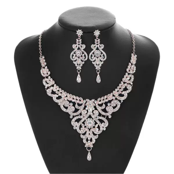 3# Golden Shrink Diamond Flower Vine Necklace Set (BB1242)
