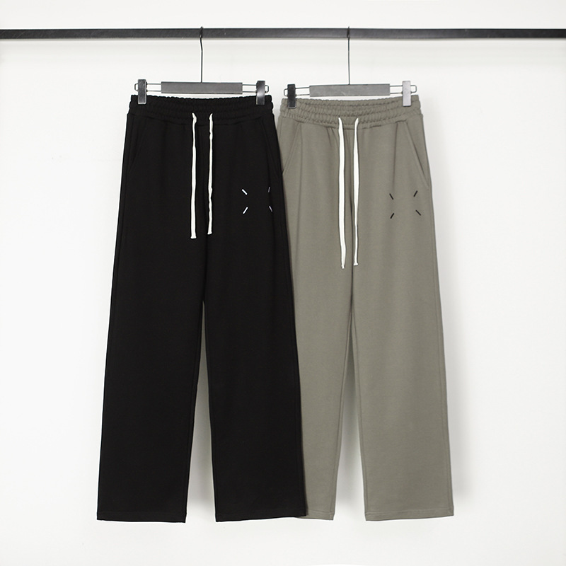 Drawstring pure cotton autumn men's long pants, printed straight leg pants