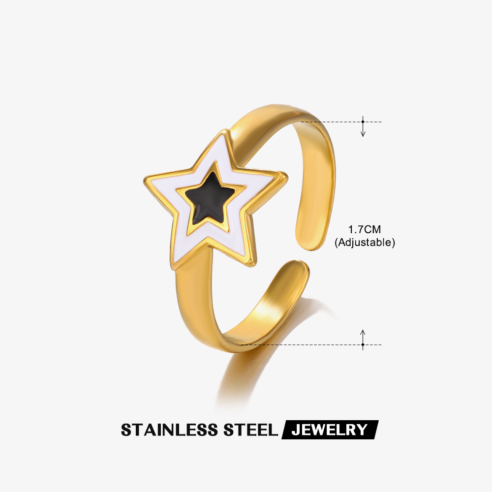 18K Gold Plated Plating Material PVD Coated 18K Gold Plated Round Star Heart Shape 304 Stainless Steel Retro Novelty Waterproof Non Tarnish Rings