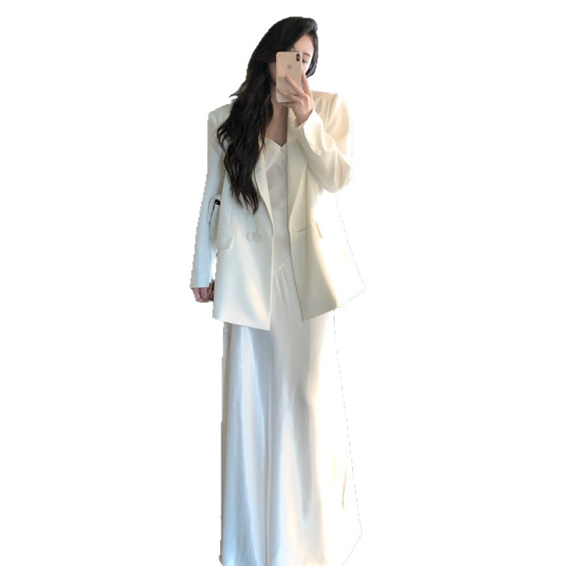 深圳南油穿搭气质高端女神范小香风白色西装外套吊带裙套装2025秋|undefined