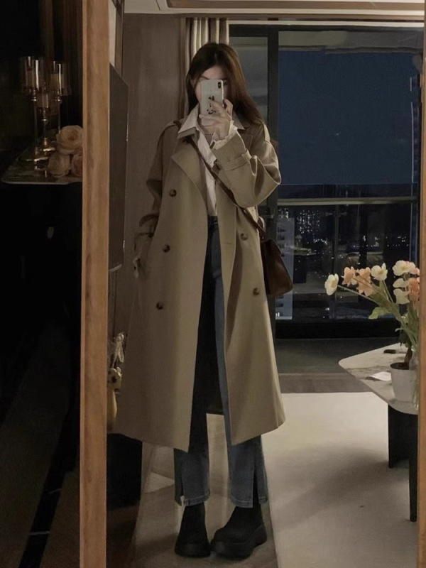 今年流行风衣外套女2025春秋季新款卡其色英伦风小个子中长款大衣|undefined