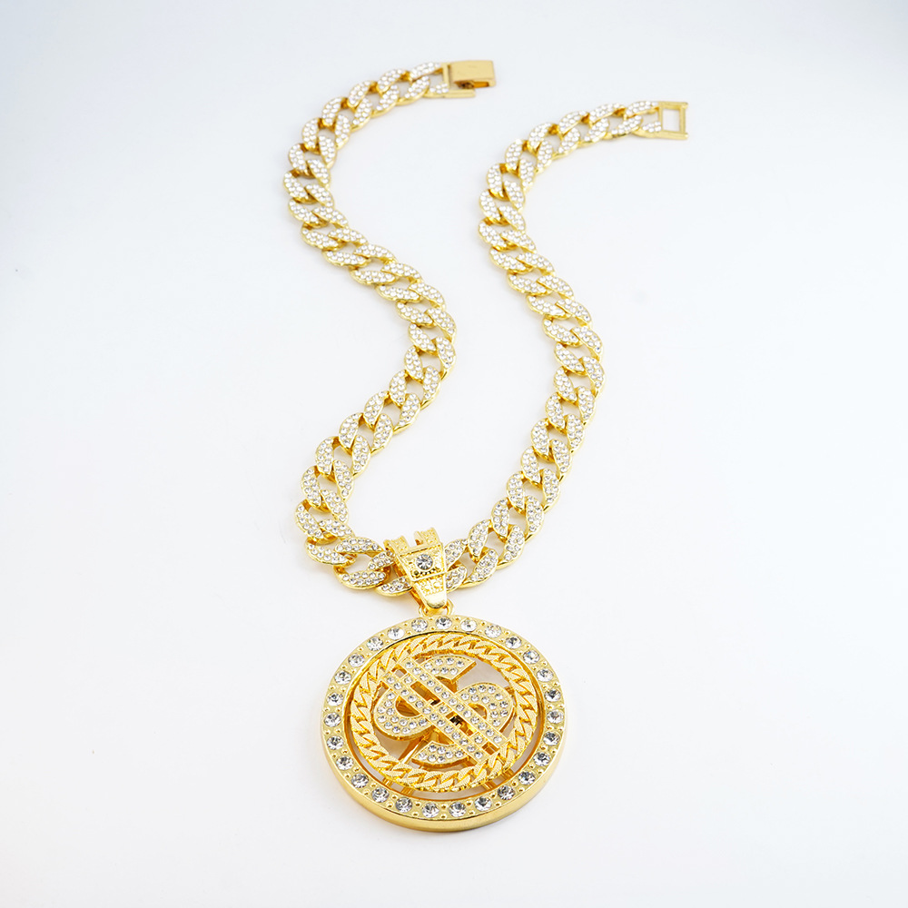 Europa y América Hip-Hop hombre nueva marca de moda rotatoria moneda de diseño collar de aleación de zinc personalidad colgante de estilo dólar