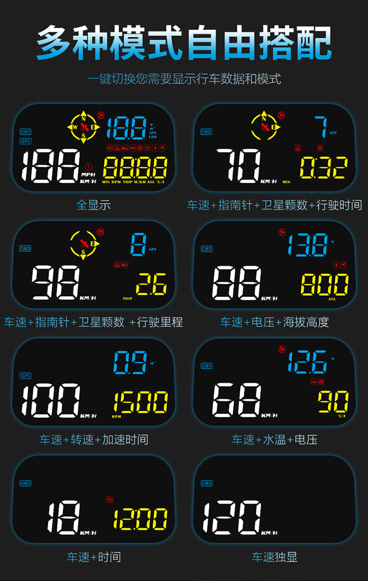 3 in 1 car head-up display car OBD universal HUD driving computer speedometer non-destructive modification smart