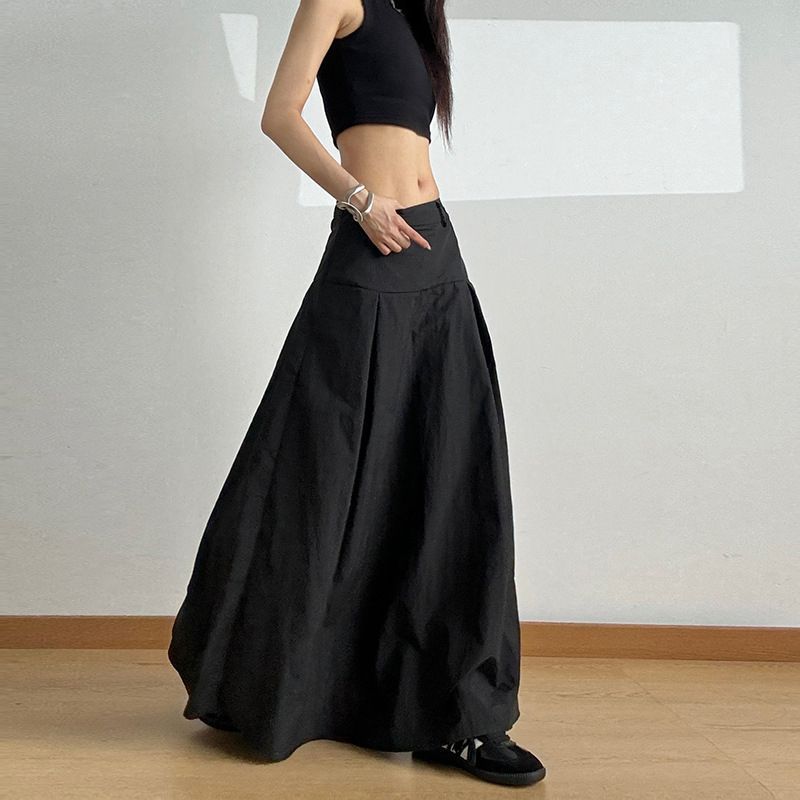女性のための白いデザインのロングスカート 2025 夏の新しいファッションハイウエストルーズ A ラインスカート|undefined