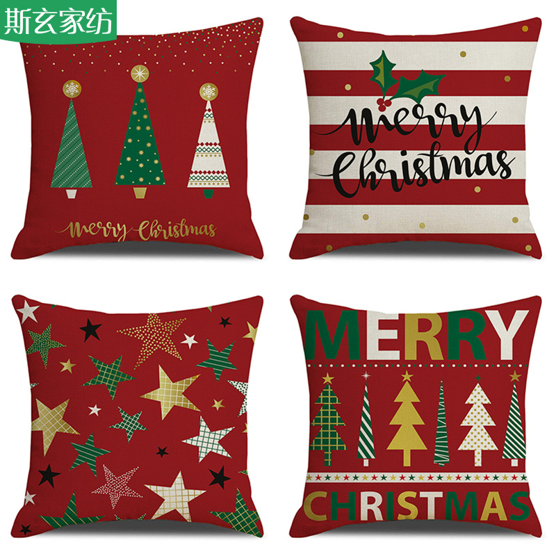 亚马逊新款家居软饰跨境圣诞节日抱枕亚麻靠垫腰枕套厂家直销|ms