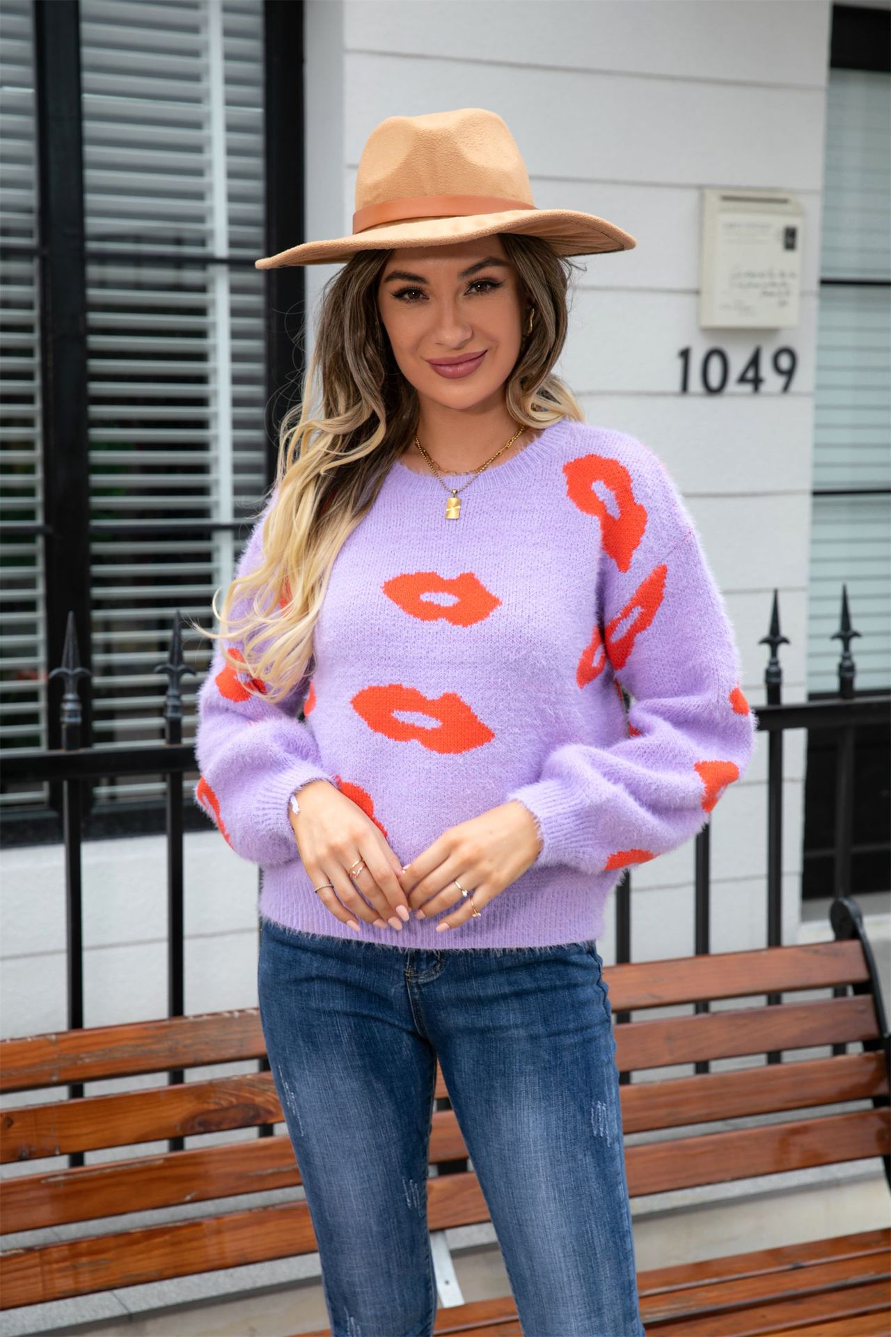 Suéter de Moda Primavera 2026 para Mujer, Diseño de Labios para el Día de San Valentín, Cuello Redondo, Suéter con Corazón para Exportación a Amazon image 11