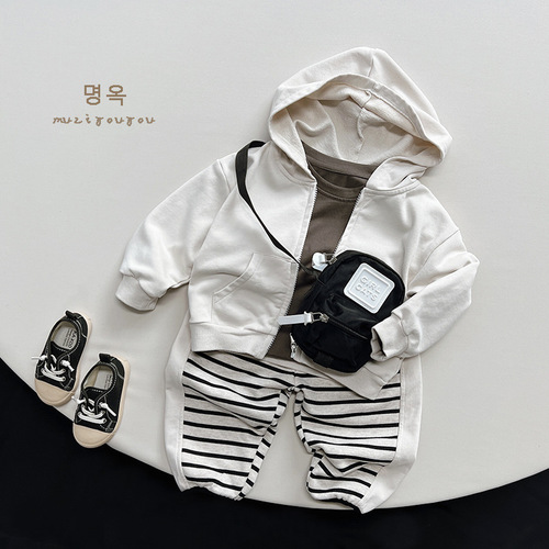 2024 autumn new children's casual jackets for boys and girls, versatile hooded sweatshirts, children's Korean style trendy jackets