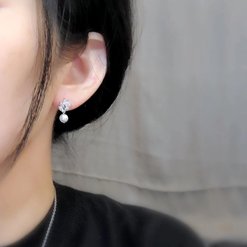 Drop Earrings Classification 1 Pair Quantity 1 Pair Simple Style Geometric Imitation Pearl Copper Plating Zircon Drop Earrings