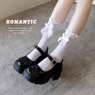 White Japanese French tube socks summer thin lace bow JK socks with small leather shoes lace socks manufacturers