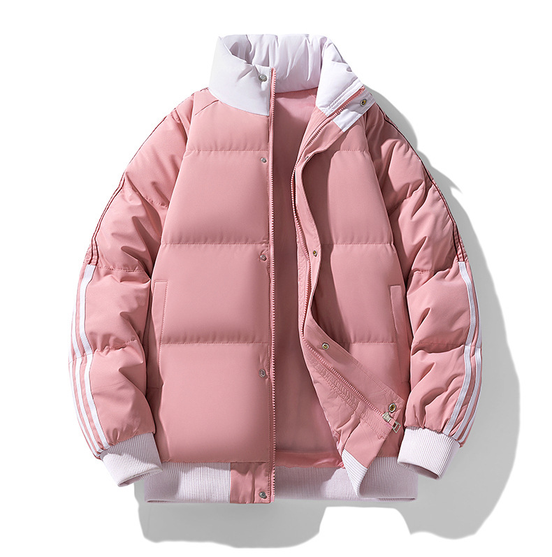 Vêtements rembourrés en coton rayé à col montant pour hommes et femmes, vêtements rembourrés en coton épais haut de gamme, vestes rembourrées en coton amples pour couples (hommes)_voghion.com