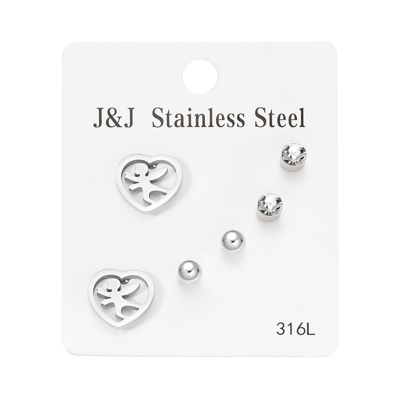 Hot Selling New 3 Pairs Of Heart-shaped Diamond Inlaid Combination Card Set Korean Version Fashionable Earrings_voghion.com