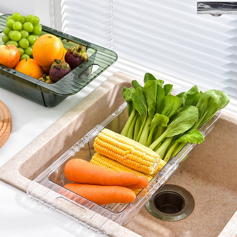 可伸缩厨房水槽透明沥水篮水池洗菜盆餐具水果蔬菜收纳筐沥水架