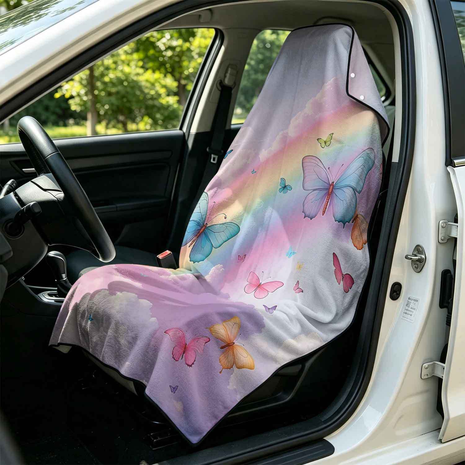 Printed bath towel and car seat cover 2-in-1, ultra-fine fiber outdoor beach and car dual-use universal seat cushion