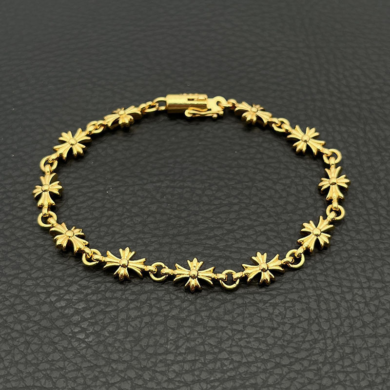 High-End 22K Gold Cross Bracelet, Personalized Niche, Domineering Cross Flower, Classic Style, Elegant for Male and Female Couples