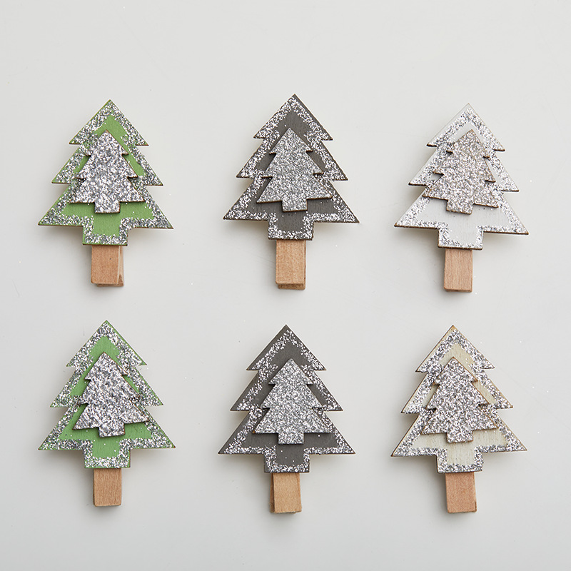 Buscando madera de Navidad copo de nieve de Navidad árbol de Navidad decoraciones de Navidad abrazadera de cuerda de amor de pentacos pequeños clips