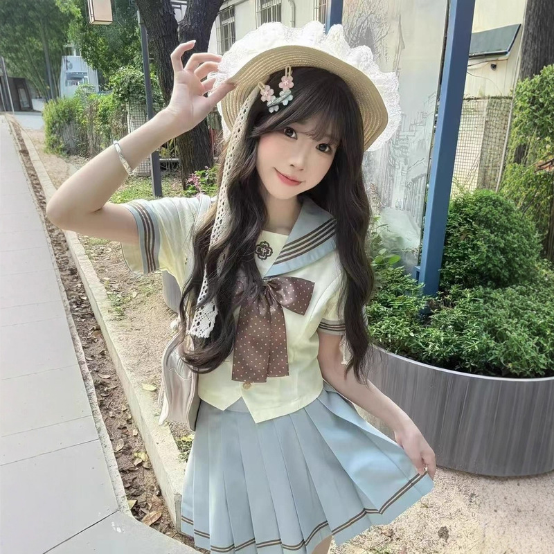 Japanese Jk Sailor Uniform School Uniform Set Basic Pleated Skirt Academy Style Three-Piece Sailor Uniform Set
