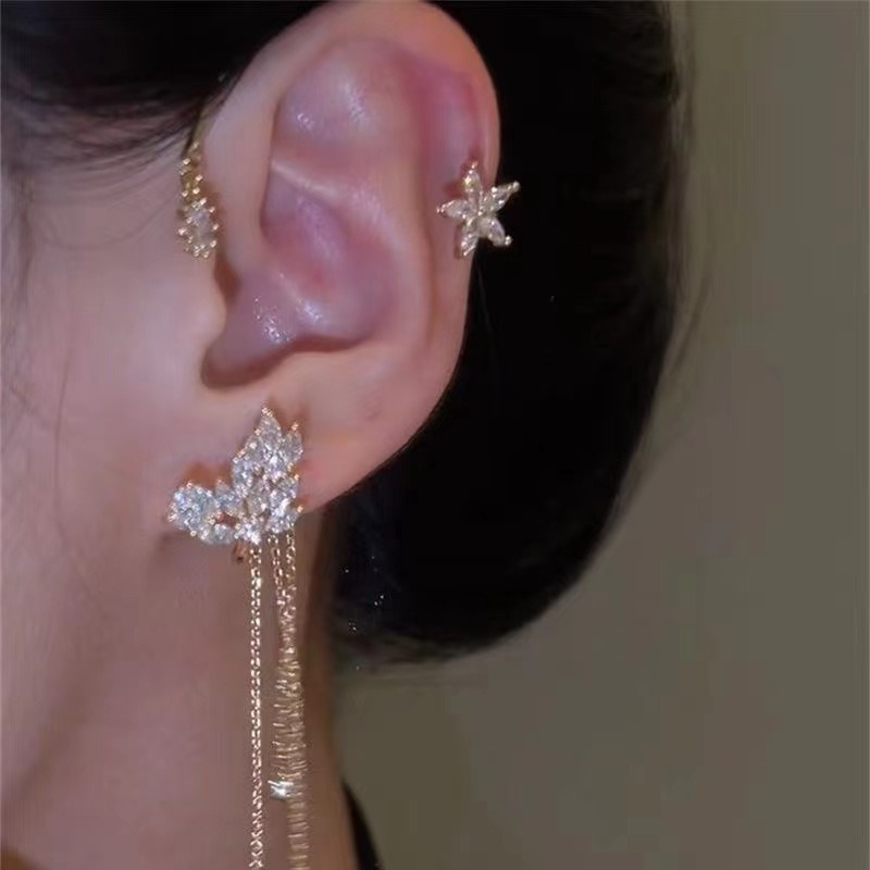 E0060#Flower tassel ear bone clip left ear
