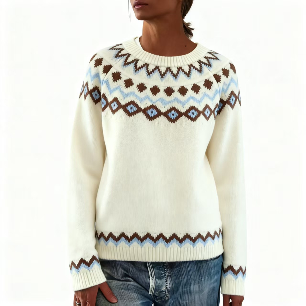 European And American Autumn Winter Hot-Selling Women's Acrylic Thick Knit Jacquard Sweater_voghion.com