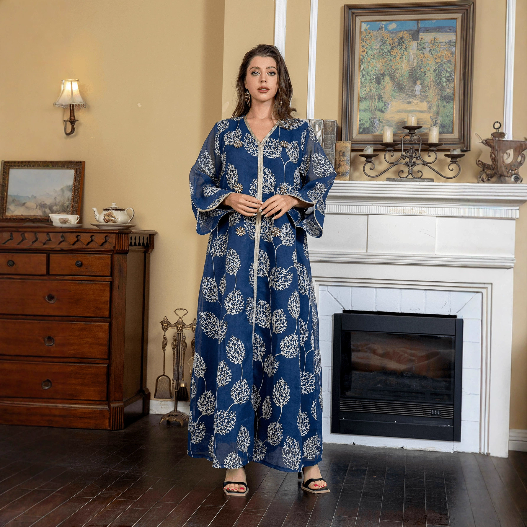 SW026 Амазонка мусульманское вышитое сетчатое платье элегантное женское европейское и американское трансграничное платье новый стиль Ближний Восток