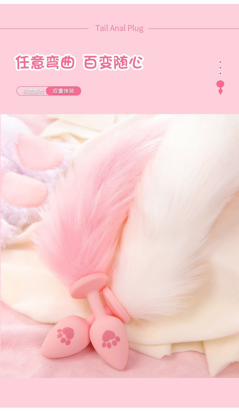 Fox Tail Anal Plug with Silicone Base and Plush Tail for Couples — detail image 3
