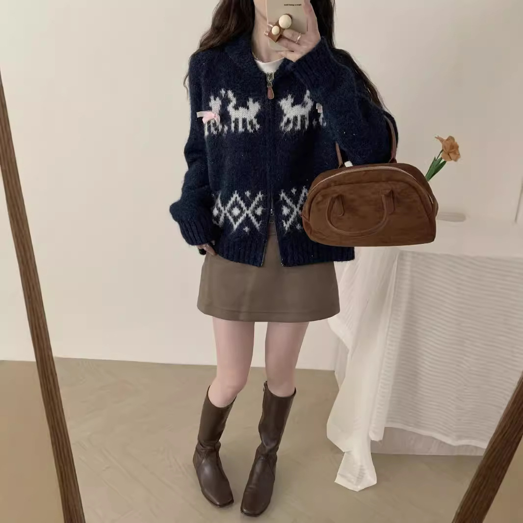 24 invierno Puyuan otoño invierno Jacquard con solapa suéter coreano retro suave estilo nuevo image 6