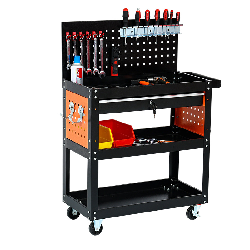 Carro de herramientas de tres capas carro de reparación de automóviles cajón lateral carro móvil multifuncional de piezas de almacenamiento doméstico carro de herramientas