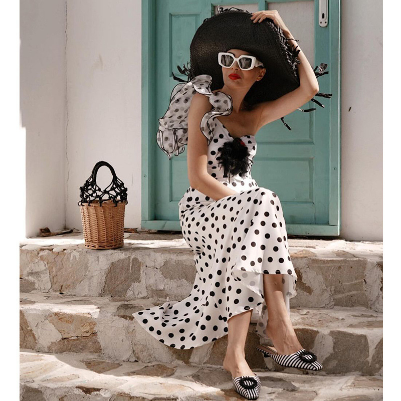 波点复古风荷叶边连体泳衣套装女2024沙滩潜水度假泳装新款