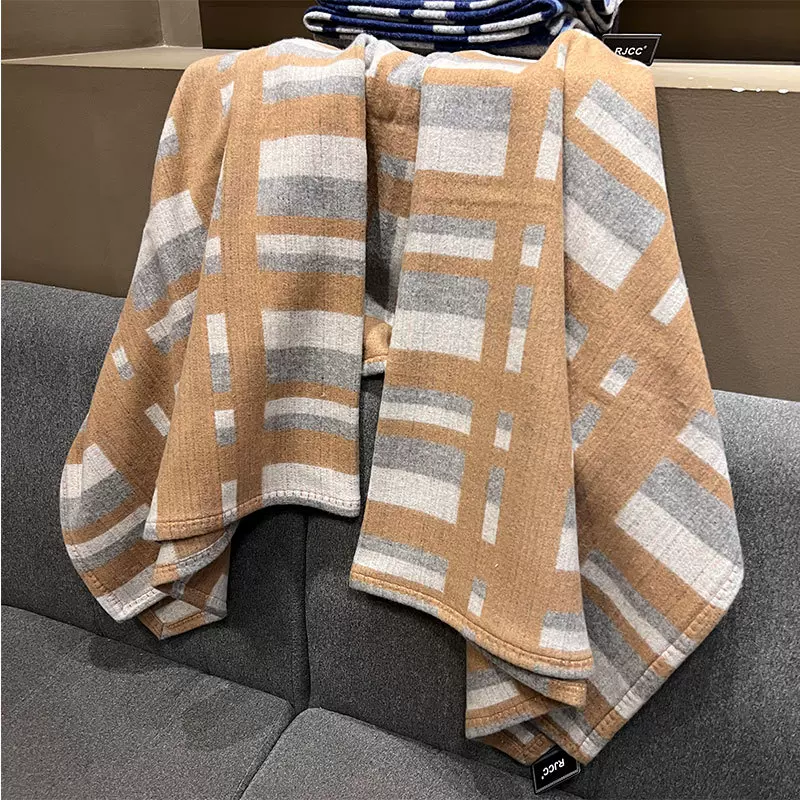 RJCC跨境批发新款百搭羊毛毯子舒适保暖秋冬格子加长加厚毯子