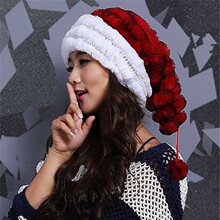批发獭兔毛帽子冬季保暖女款皮草编织圣诞帽跨境商品